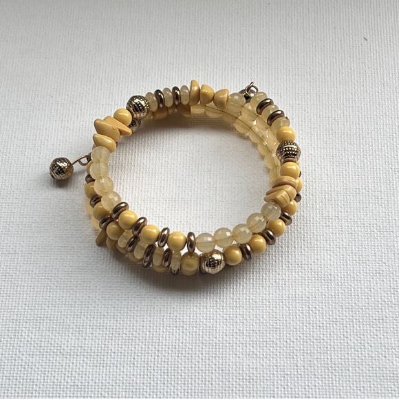 New York & Company Wrap Wrist Beaded Yellow Earth Tone Bracelet - Picture 4 of 8
